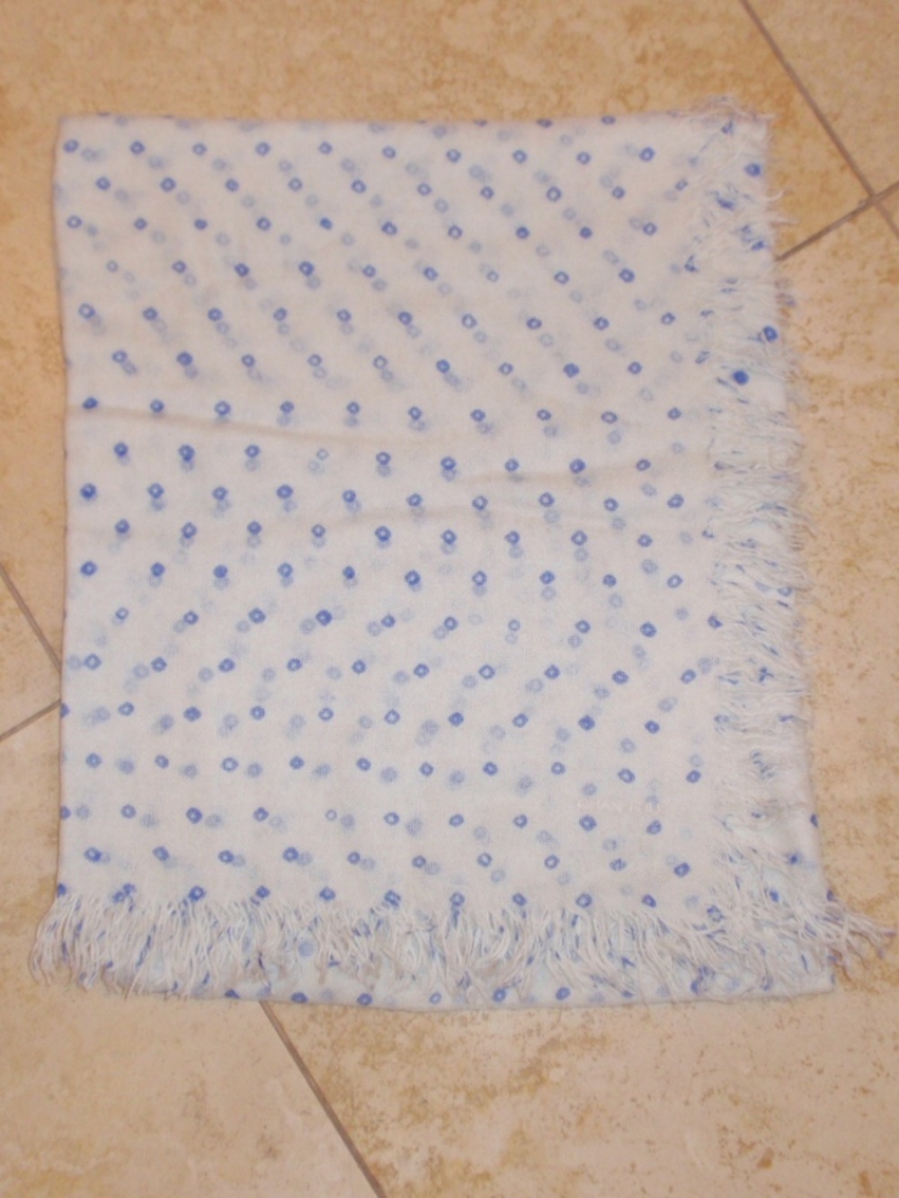 Chan Luu Cashmere and Silk Ivory with Little Blue Accents Wrap Scarf